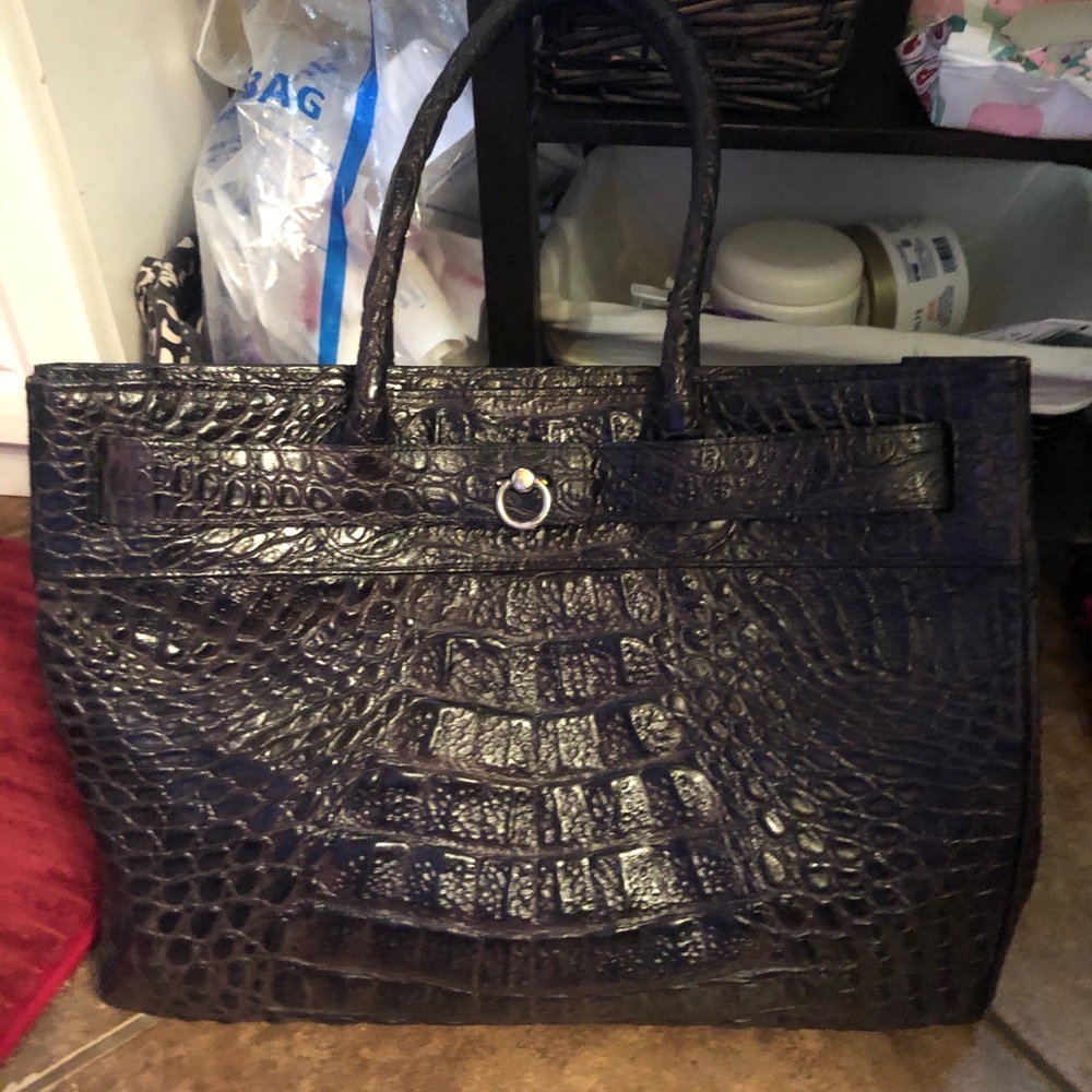 black crocodile leather tote